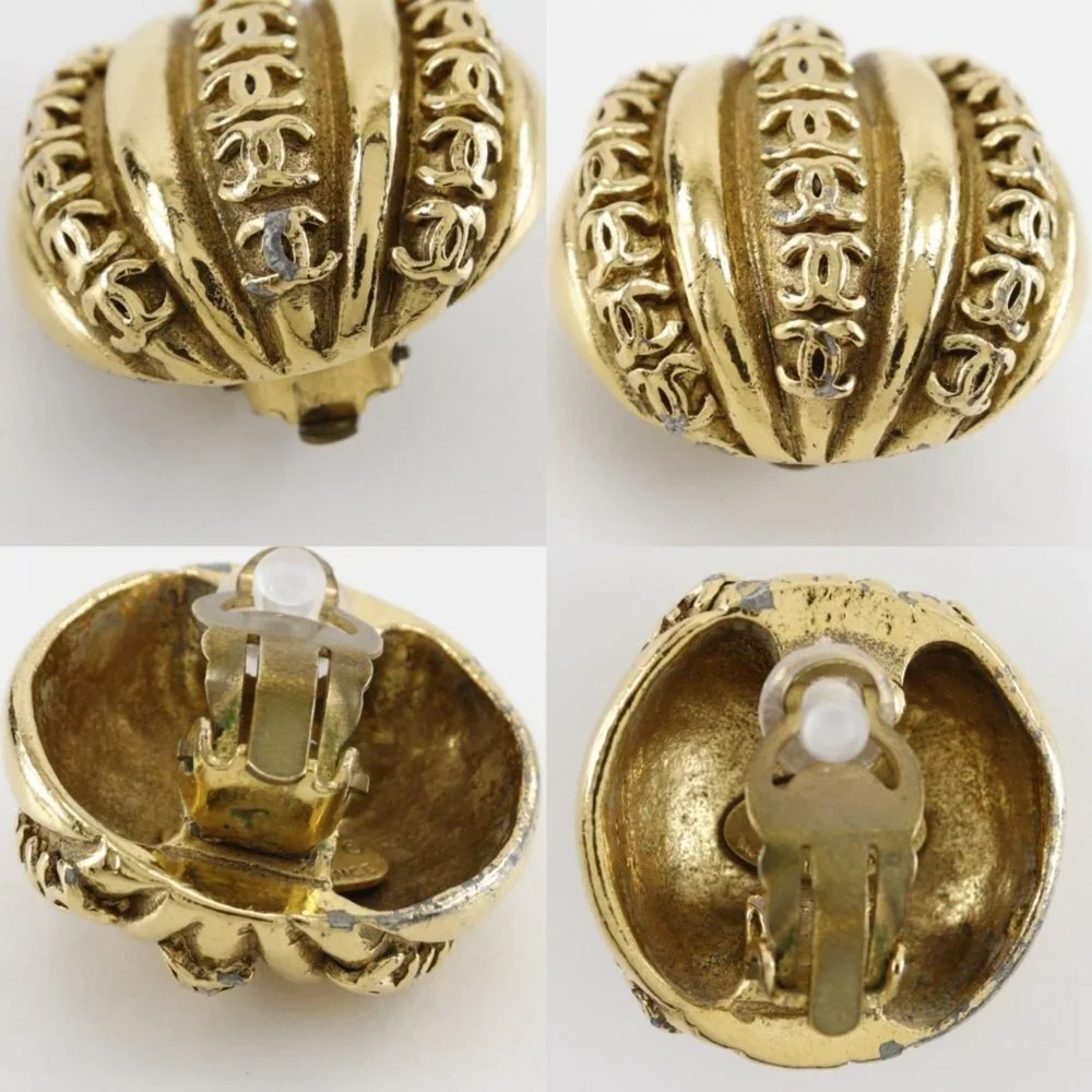 CHANEL Authentic Gold Logo Earrings